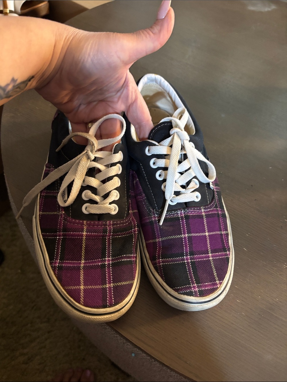 Vans Plaid Purple Canvas Low-Top Sneakers with White Laces